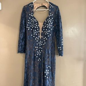 jovani lace Navy/ nude with open back